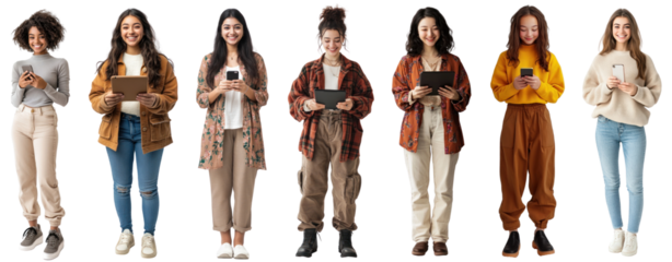 PNG Diverse young adults smiling, element set on transparent background