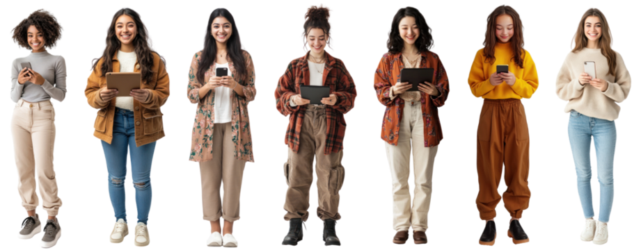 PNG Diverse young adults smiling, element set on transparent background