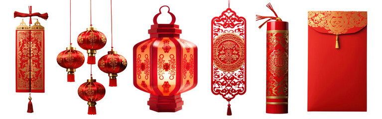 PNG Traditional Chinese festive decorations, element set on transparent background