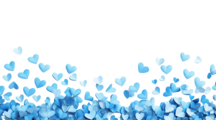 Border made of falling paper hearts transparent background