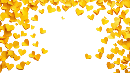 Border made of falling paper hearts transparent background