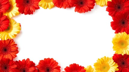 Obraz premium Vibrant Red and Yellow Gerbera Daisy Frame Floral Border Background