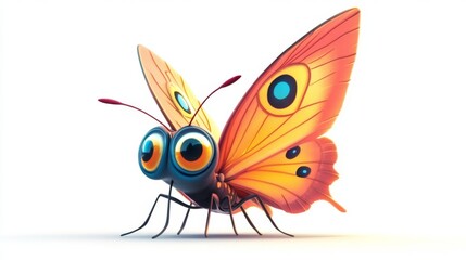 cute animation of butterfly full body stock image, isolated on a white background