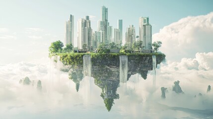 Fototapeta premium Ethereal Gravity: Dystopian-Futuristic Surrealism in 3D Rendering