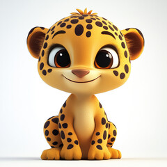 Create very clean and sleek 3d cute jungle animal character, cute eyes, 3d cartoon style, no accessories on character, good lighting, flat white background  made with generative AI