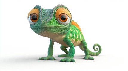 cute animation of chameleon full body stock image, isolated on a white background