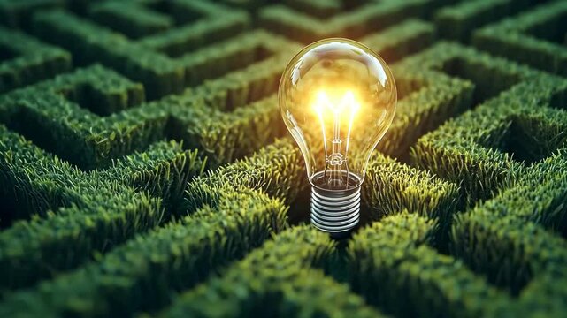 Bright light bulb with green maze.