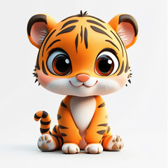 Create very clean and sleek 3d cute jungle animal character, cute eyes, 3d cartoon style, no accessories on character, good lighting, flat white background  made with generative AI