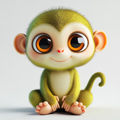 Create very clean and sleek 3d cute jungle animal character, cute eyes, 3d cartoon style, no accessories on character, good lighting, flat white background  made with generative AI