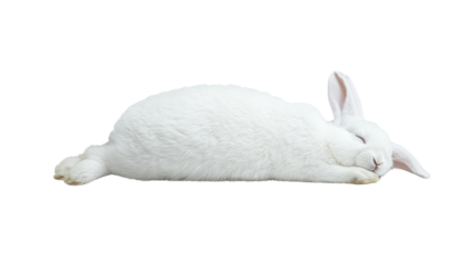 Sleeping white rabbit resting peacefully on soft surface