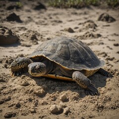Obraz premium Photograph a turtle burying its eggs.
