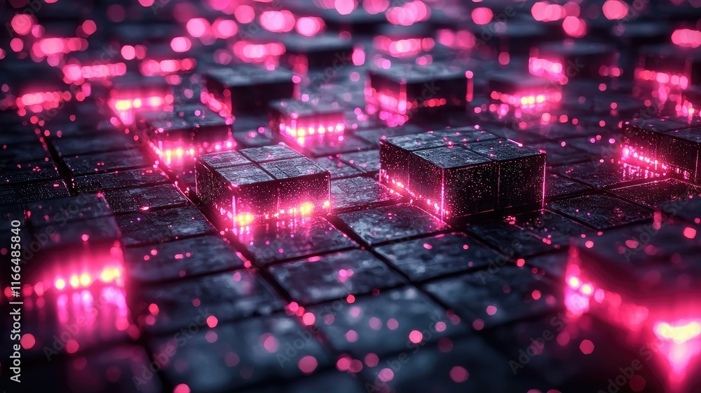 Aufkleber a digital landscape of glowing cubes, creating a futuristic and abstract visual effect.