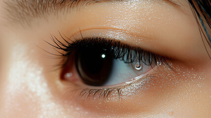 涙がこぼれる10代日本人女性の繊細な目元