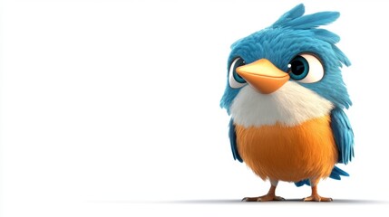 cute animation of kingfisher full body stock image, isolated on a white background