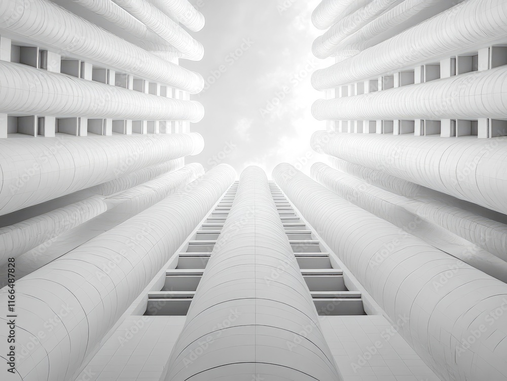 Aufkleber low-angle view of modern white building; curved lines and repeating patterns. ideal for architecture