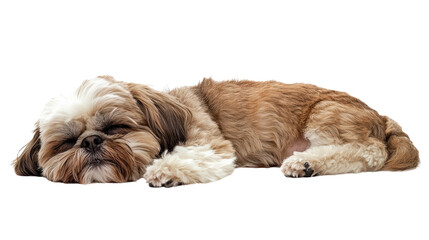 Sleeping dog with fluffy fur and relaxed posture