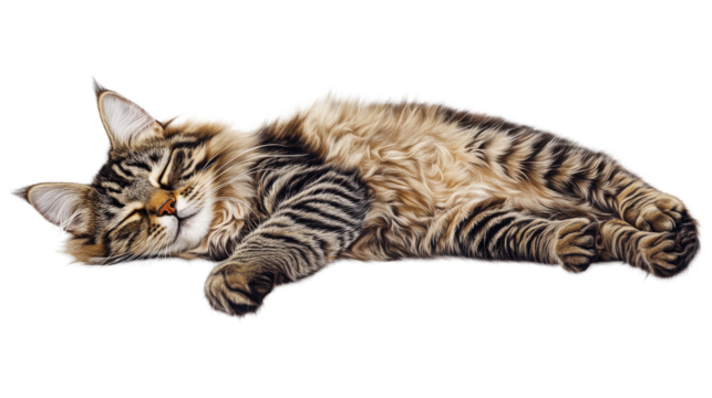 Sleeping cat with fluffy fur and relaxed posture