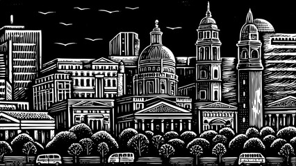 Outline of Amritsar City Skyline India with White Buildings