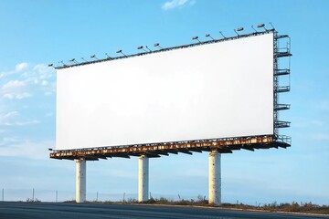Obraz premium extra large Outdoor billboard with white background mock up. on clouds and blue sky background. Copy space for advertisement.