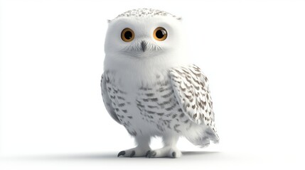 Fototapeta premium cute animation of snowy owl full body stock image, isolated on a white background