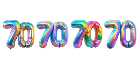 Seventy number made of holographic color balloon clipart
