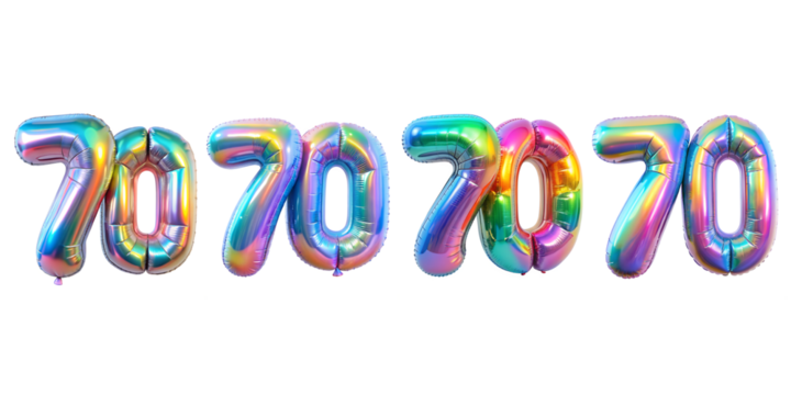 Seventy number made of holographic color balloon clipart