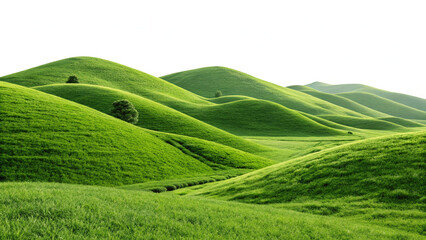 A Picturesque Scene of Isolated Green Grassy Hills Against a Bright Sky