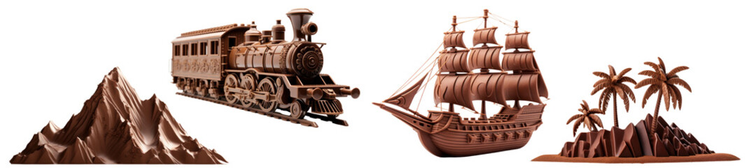 Obraz premium Travel shaped chocolate png cut out element set, transparent background