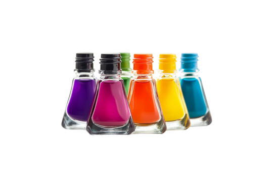 Brightly colored nail polish bottles