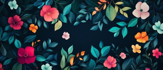 Dark floral background wallpaper design with multicolor flowers and leaves