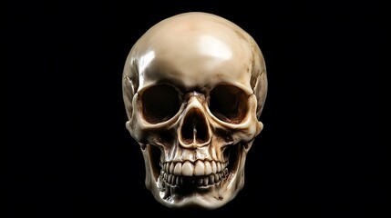 Frontview of natural human skull on isolated black background