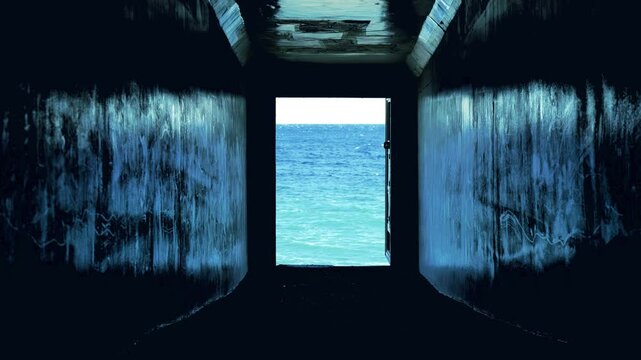 暗いトンネルの向かう先には海が見える,
