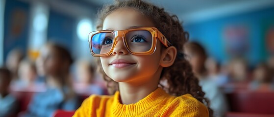 Girl in oversized glasses watching.