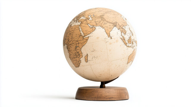 Vintage globe on wooden base, showcasing detailed world map and geography