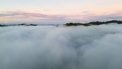 Beautiful panoramic aerial view of fog in the morning.