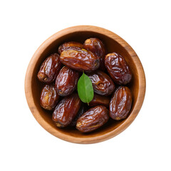 Fototapeta premium High-Quality PNG Transparent Dry Date Fruits Image – Medjool Or Royal Dates with Green Leaves for Eid, Ramadan Marketing and Design