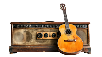 Solo Acoustic Guitar on transparent background PNG.