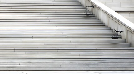 Obraz premium Courthouse steps featuring the iconic legal scales symbol, representing justice, balance, and the fair administration of the law