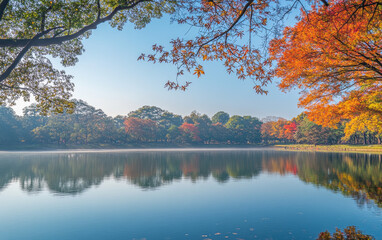 Fototapeta premium autumn landscape with trees and lake