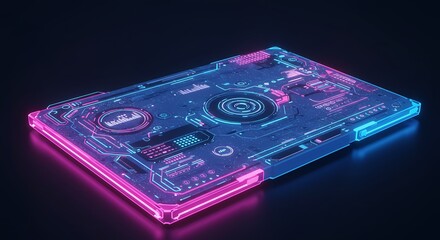 Futuristic Tech Interface Neon Glow Circuit Board Digital Display