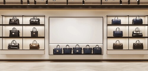 Upscale visual setup with blank wall in store showcasing men's accessories.
