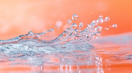 Close-up of water splash with a soft orange background.