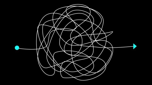 Business process complexity Concept with Messy and Complicated Path way . From difficult to easy. Life Challenge, Complexity and simplicity, Problem Solving. Chaos Line Animation