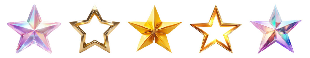 3d star png cut out element set, transparent background