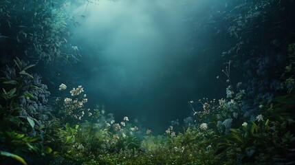 Fototapeta premium A forest scene with a large open area of grass and trees