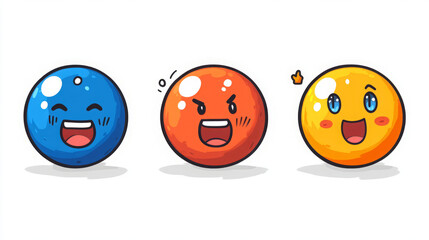 "explore cartoon ball faces with unique expressions in a vector illustration of emoji characters showcasing happy, angry, and surprised emotions in colorful animated clipart"