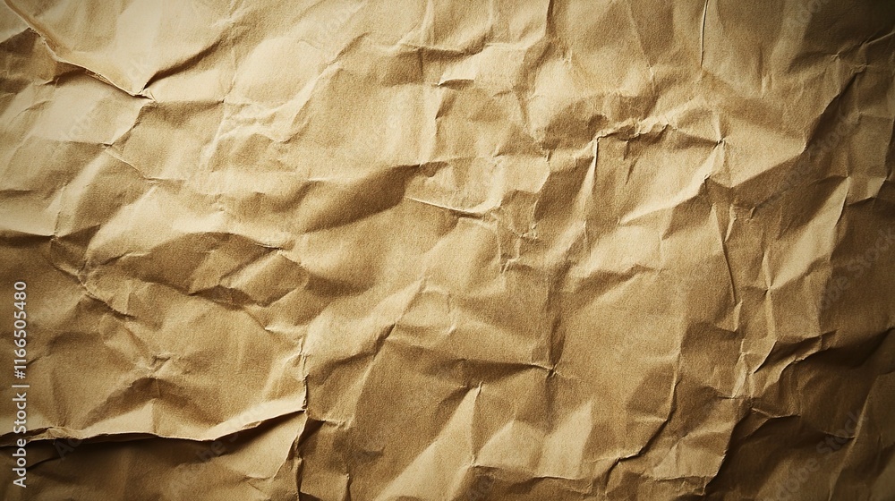 Poster crumpled old brown paper texture with soft patterns as background