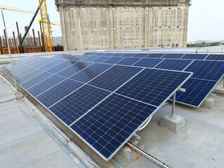 solar panels on the building's rooftop