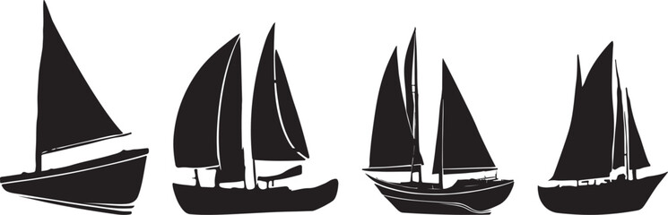 set of sail boats vector black silhouette vector artwork illustration