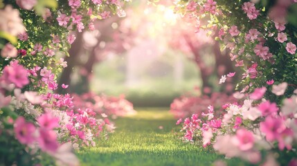 Spring Blossoms Pink Flower Garden Path Nature Background